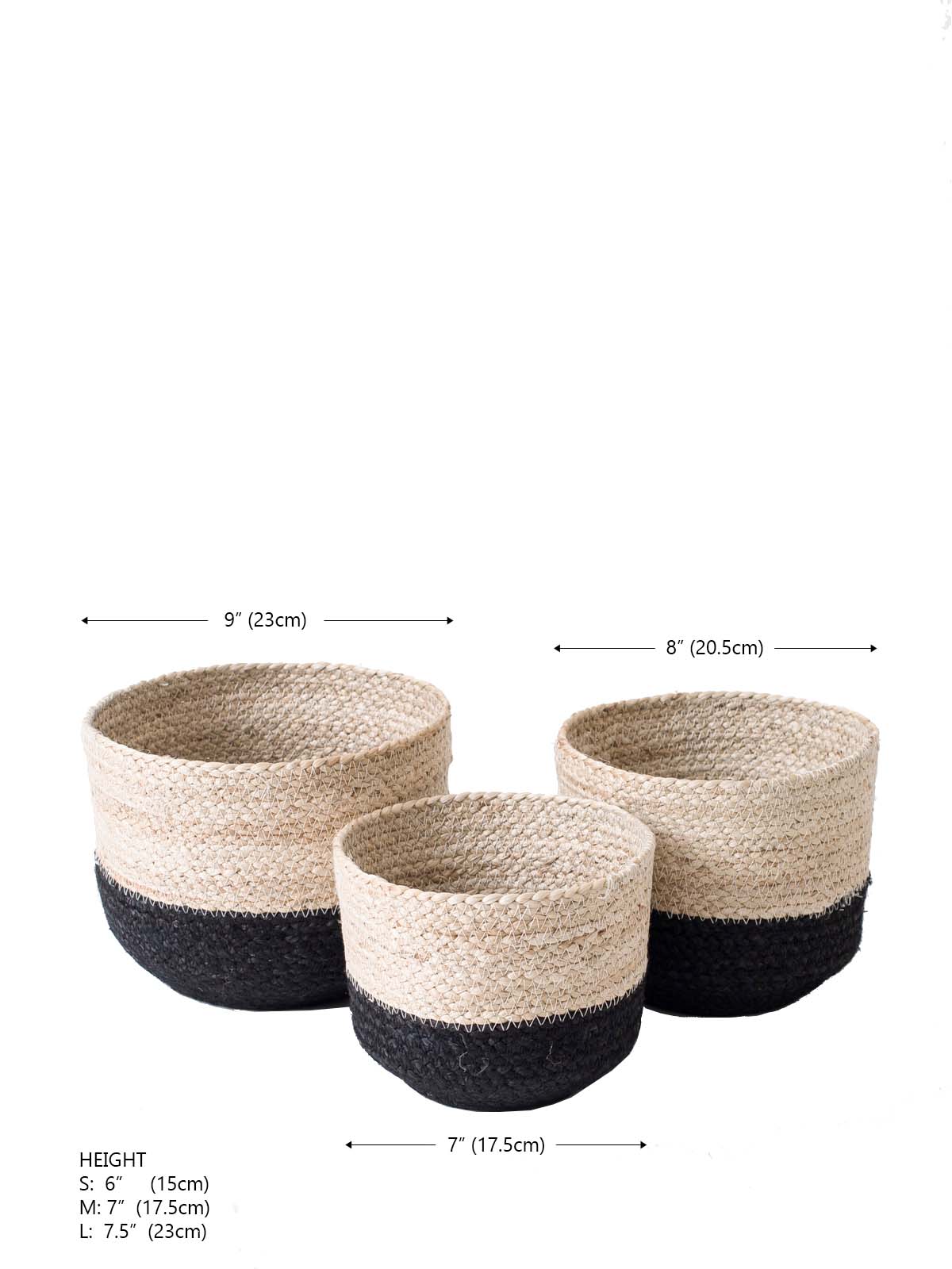 Handwoven from Jute, Naiya Bin comes in three different sizes. Jute's raw texture with soft black's simple design will add natural warmth to your space.