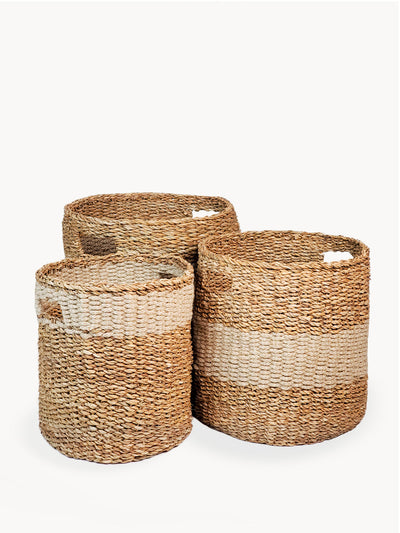 Savar Hamper Basket with Handle, Natural and off-white