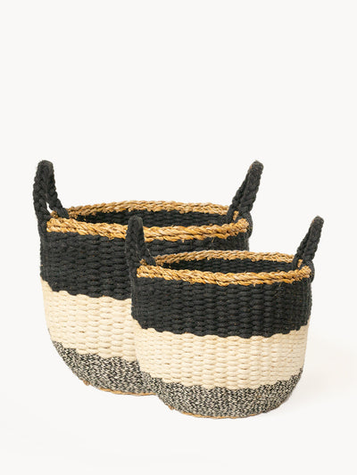 Ula Stripe Basket - Off-white, natural, and black