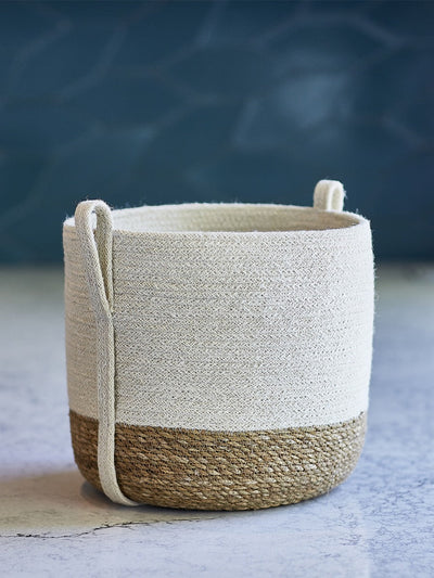 Savar Basket with side handle is made of 100% natural fiber - raw jute and seagrass.