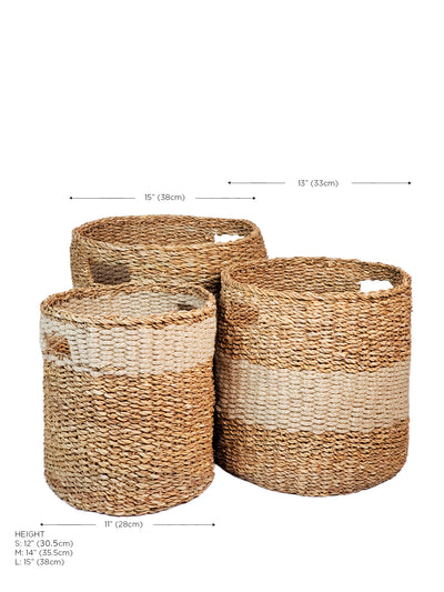 Savar Hamper Basket with Handle, Natural and off-white