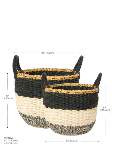 Ula Stripe Basket - Off-white, natural, and black