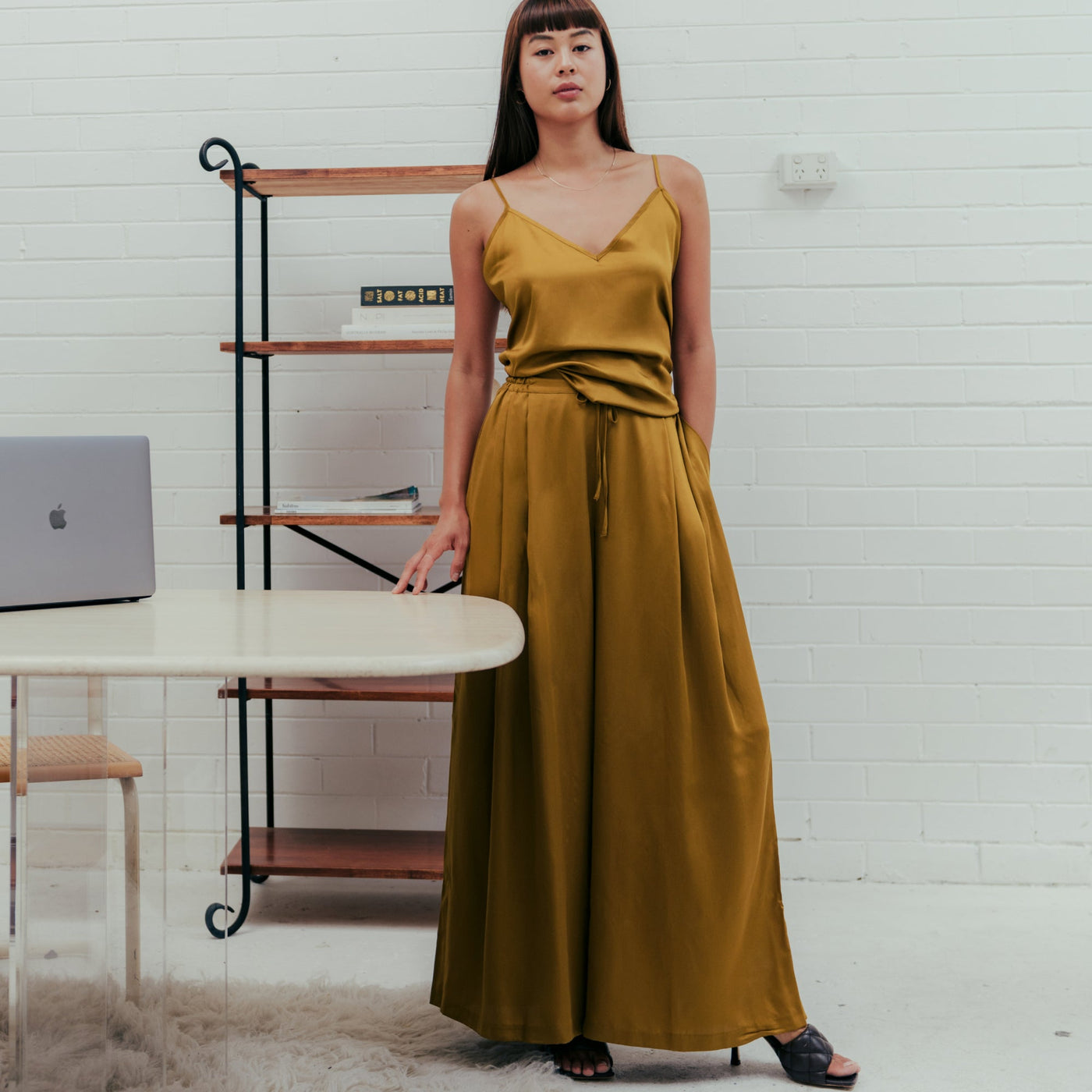 Chamomile | Signature Sateen Wide Leg Pant Made With 100% Organic Bamboo #Color_chamomile