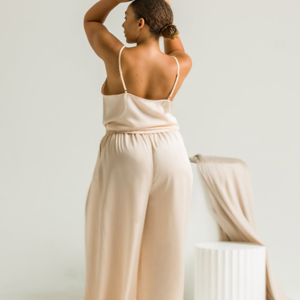 Oat | Signature Sateen Wide Leg Pant Made With 100% Organic Bamboo #Color_oat