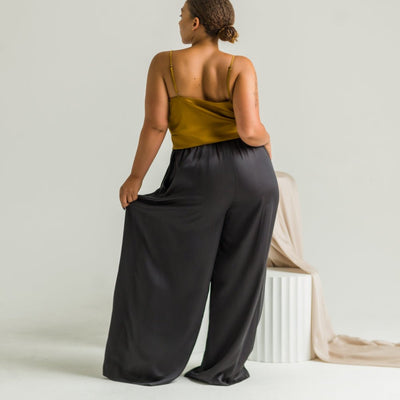 Onyx | Signature Sateen Wide Leg Pant Made With 100% Organic Bamboo #Color_onyx