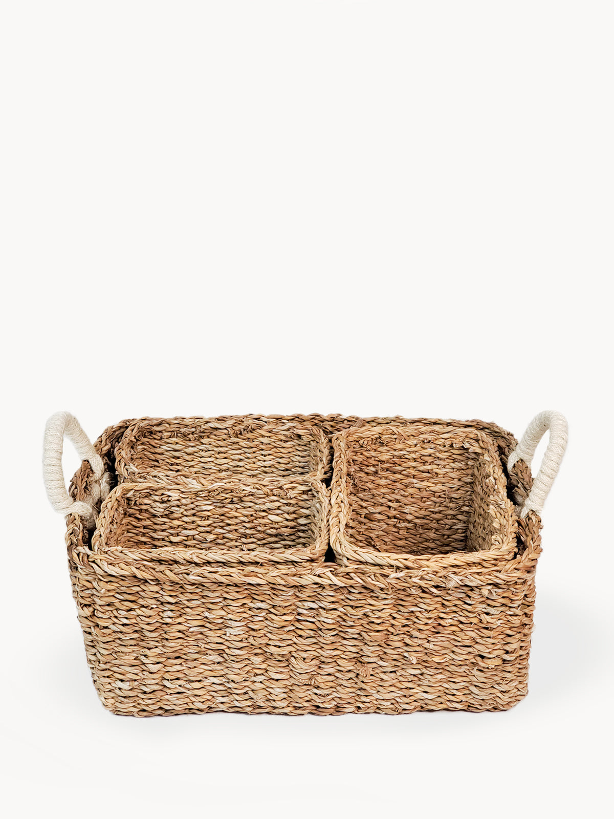 Stylish - with hand rope jute wool - and multifunctional use for everything from a picnic basket to organizing cosmetics, art and crafts, utensils, and small household items.