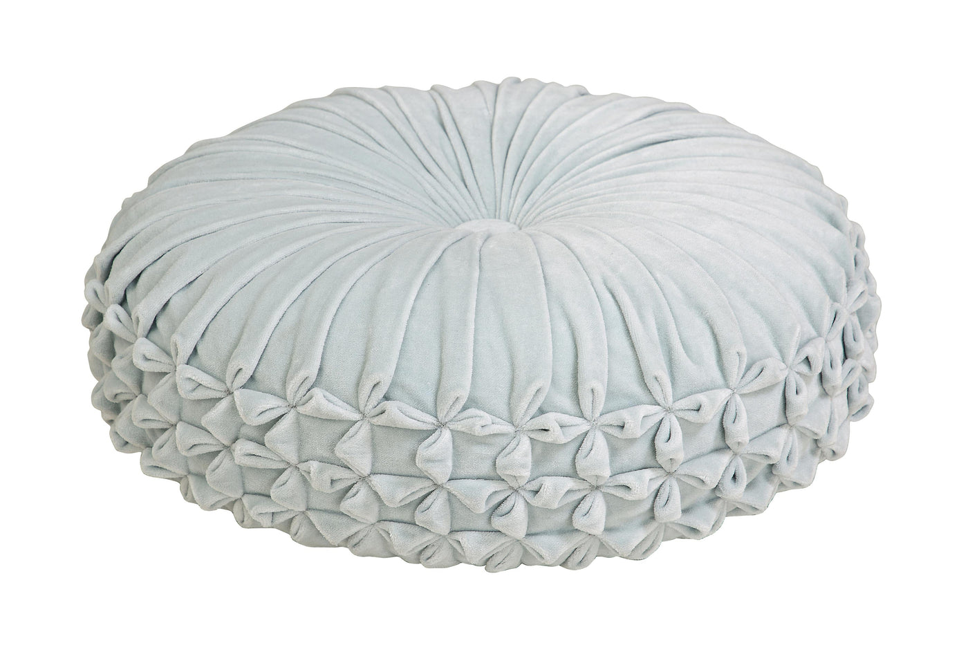 Velvet Round Handmade Pillow, light Blue  - 16 Inch