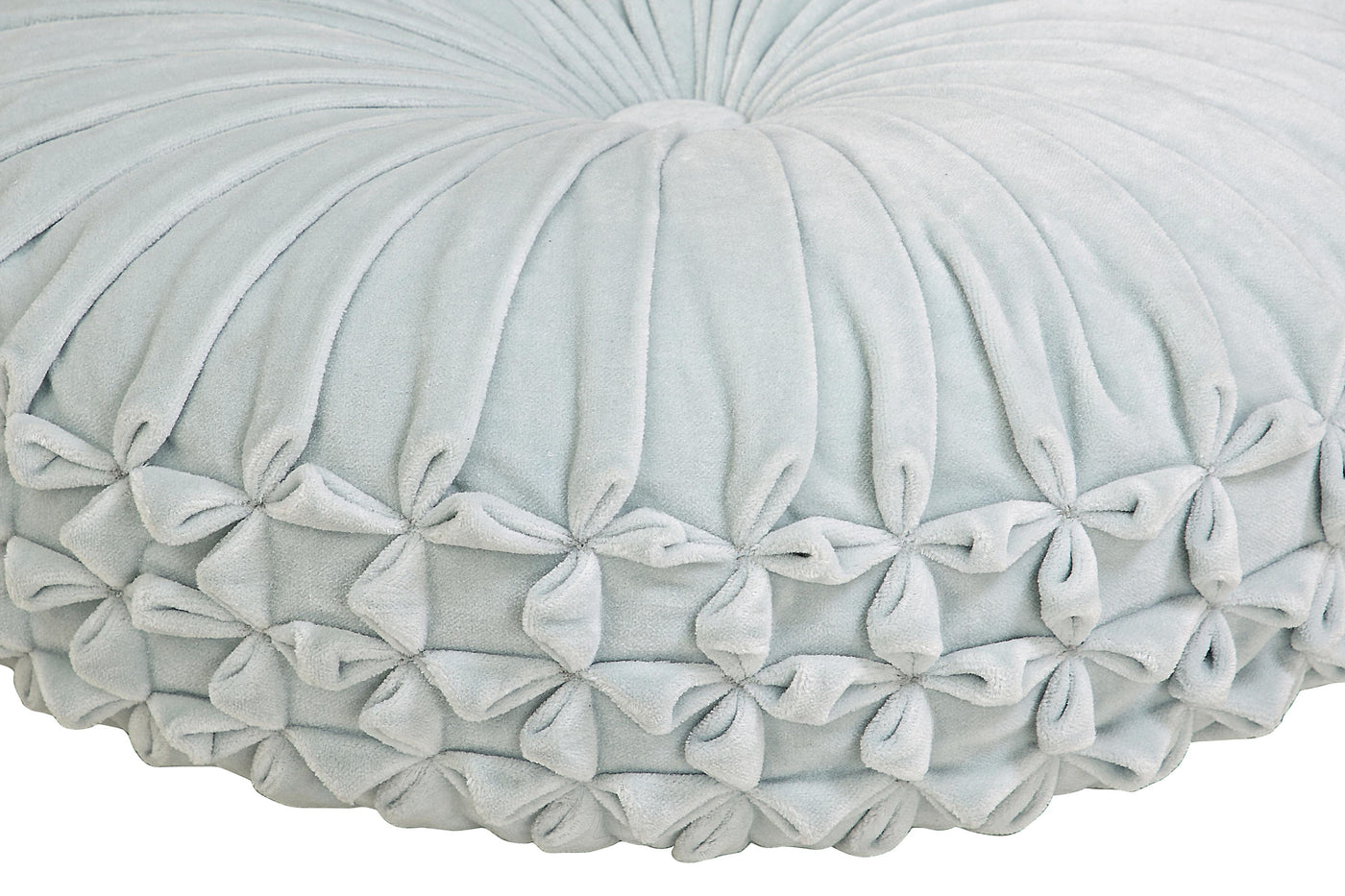 Velvet Round Handmade Pillow, light Blue  - 16 Inch