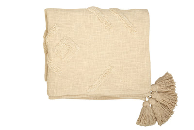 Winter Handmade Boho Throw Blanket, Off White - 50x60