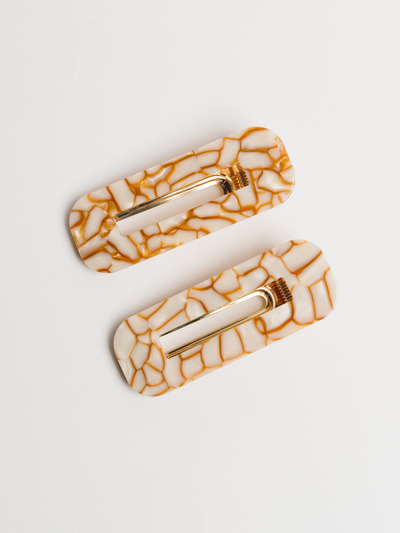 amber and cream crackled pattern hair clips