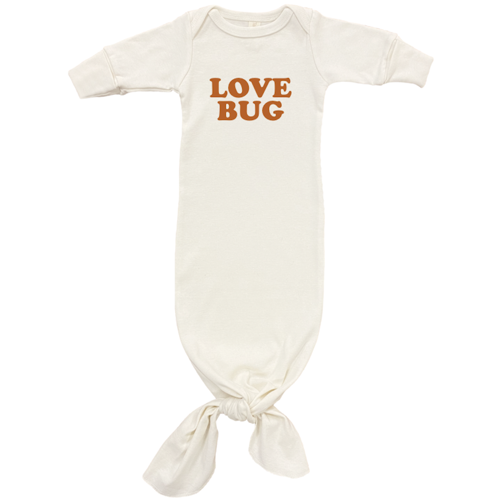 Love Bug Long Sleeve Infant Tie Gown, Clay